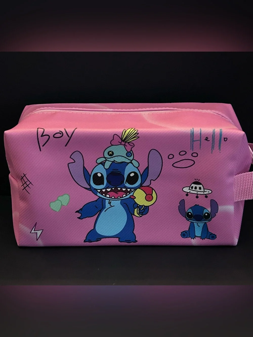 Stitch Pink and Blue Design Zipper School Supplies or Cosmetic Pouch Zip Bag